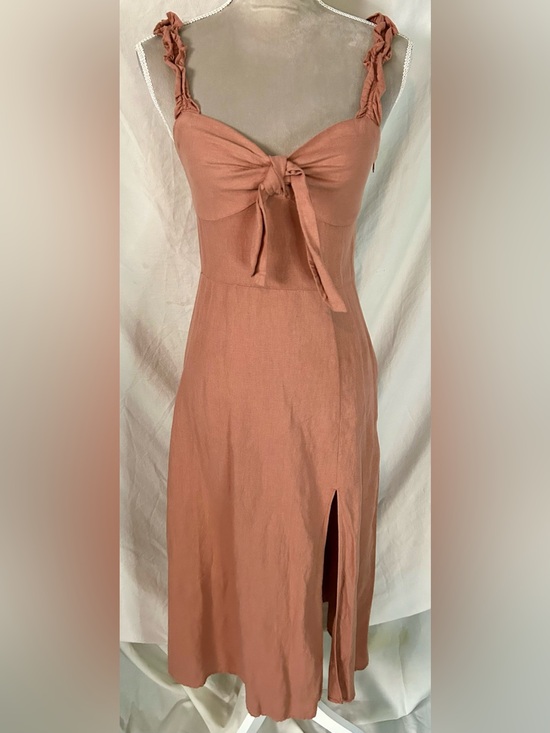Zara Dresses & Skirts - Zara Terracotta Ruffle Bow Linen/Cotton Blend Midi Dress, Size S